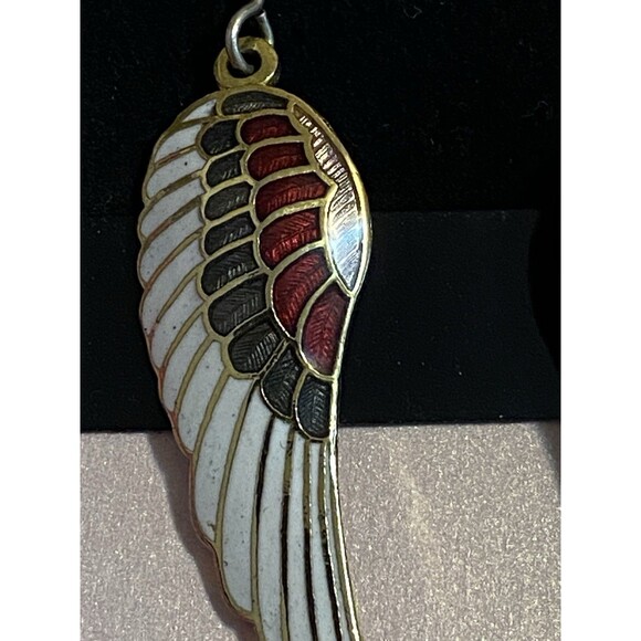 Angel Wing Drop Earrings Cloisonne Enamel Dangle White Red Green - Picture 2 of 9